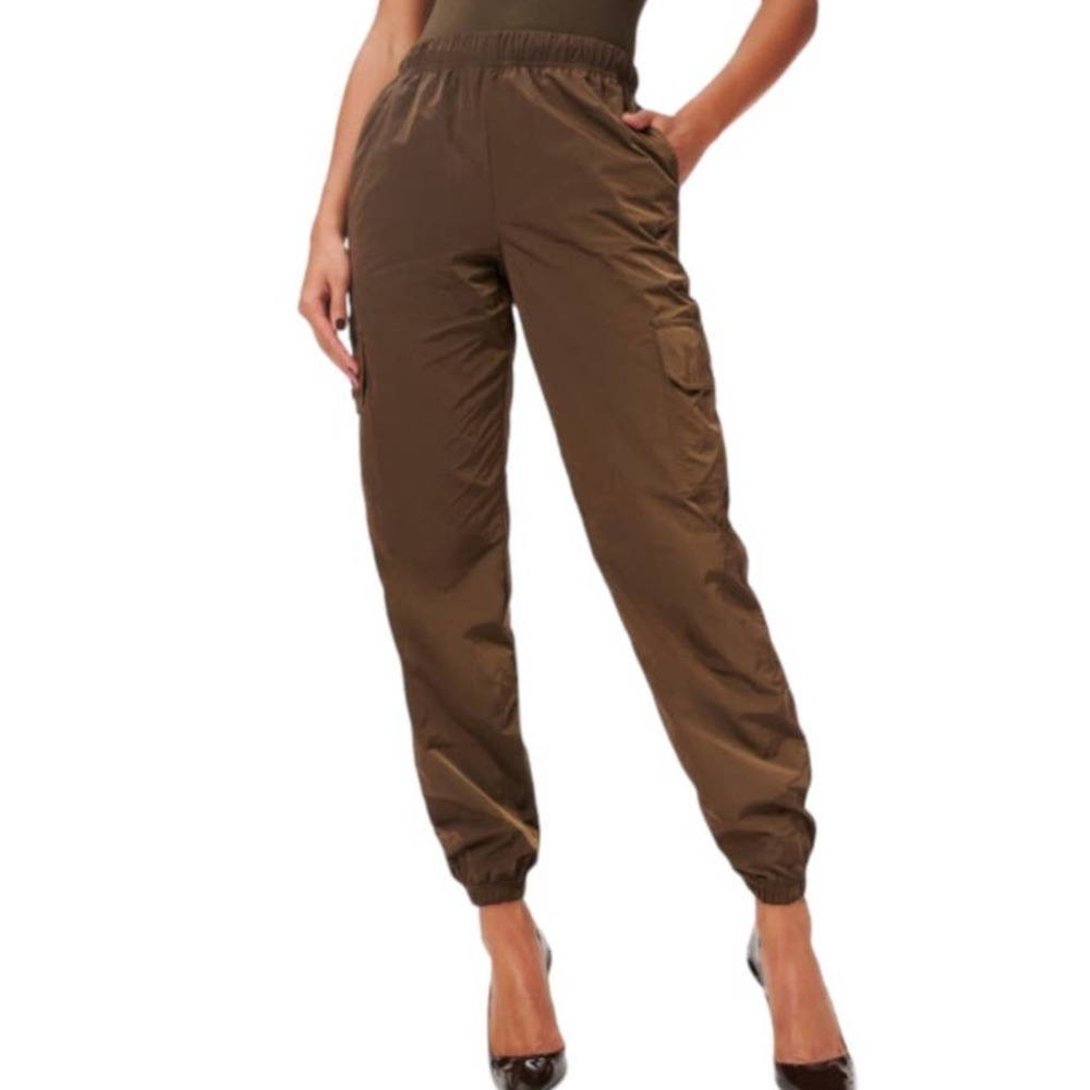 Good American Dark Brown Size XL Pockets Drawstring Waist Essential Cargo Pants